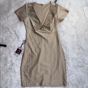 Gold Short Sleeve Dress with Sequin Details